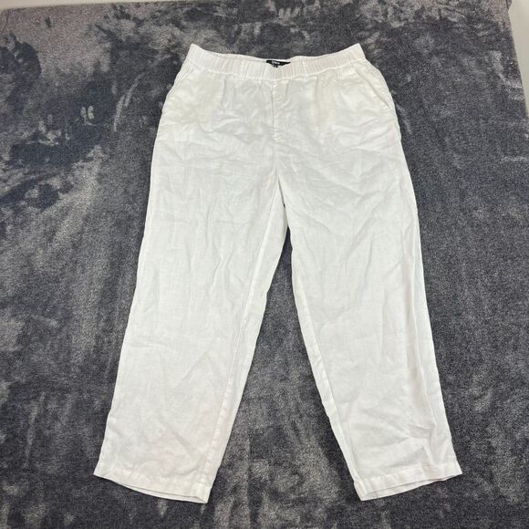 Quince White 100% European Linen Pull On Pants Women's L Pockets Wide Leg - Picture 1 of 12
